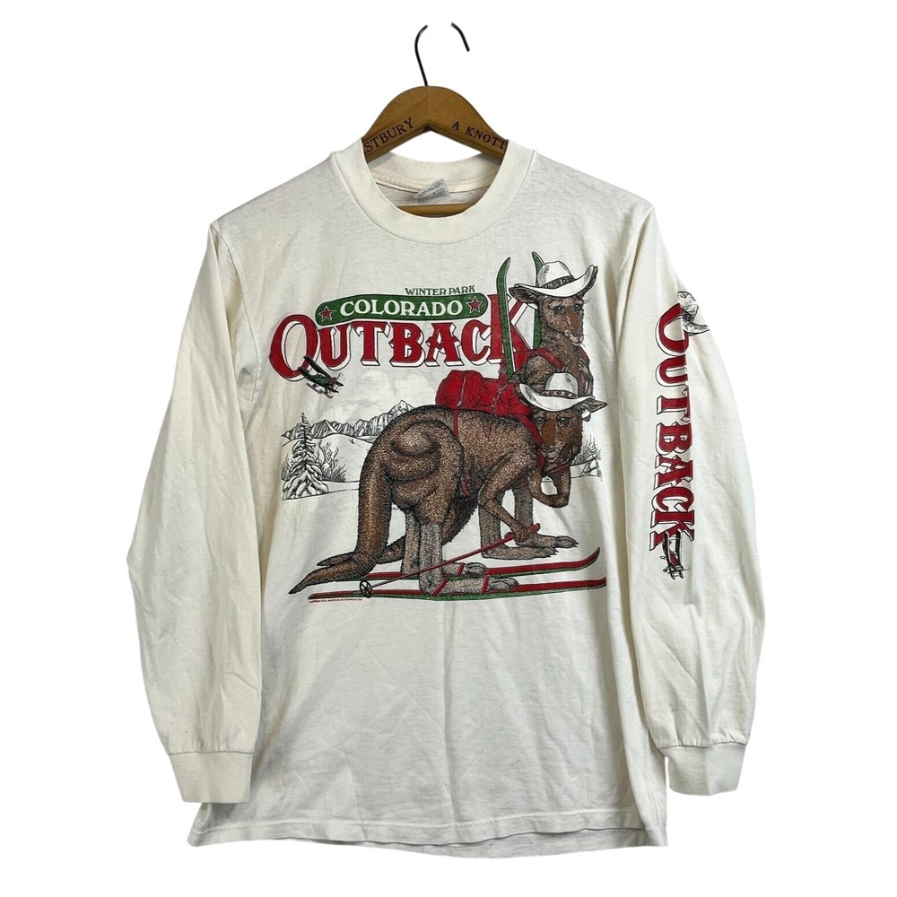 VINTAGE 80's Ski Graphic Tee Long‎ Sleeve Winter Park Colorado Outback  Adult M